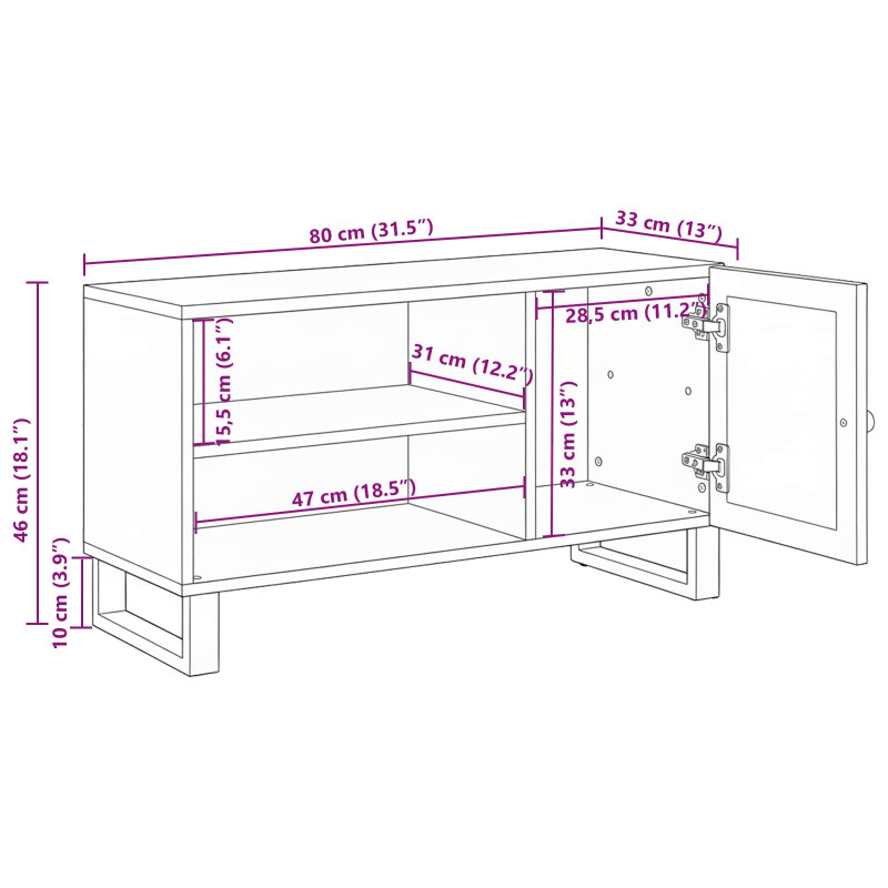 Szafka pod telewizor Brązowy 80 x 33 x 46 cm Drewno z mango
