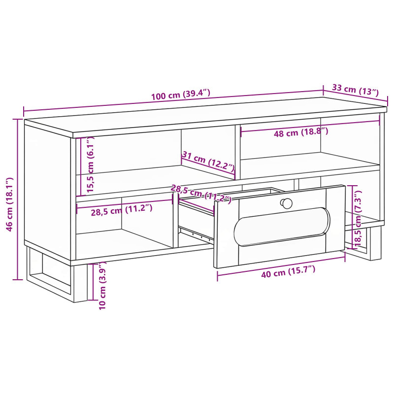 Szafka pod telewizor Brązowy 100 x 33 x 46 cm Drewno z mango