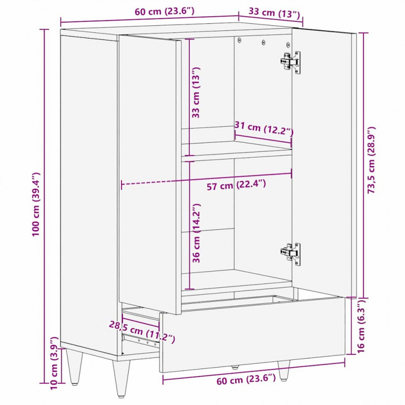 Highboard z szufladą Brązowy 60 x 33 x 100 cm Drewno z mango