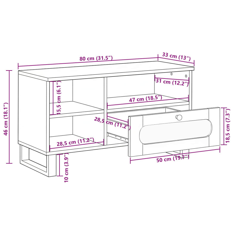 Szafka pod telewizor Brązowy 80 x 33 x 46 cm Drewno z mango