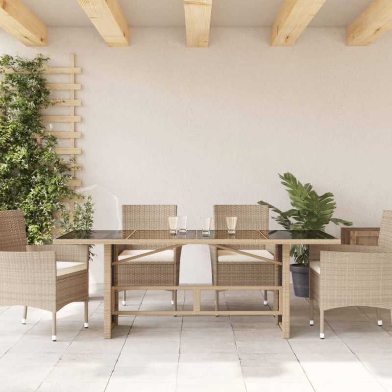 Stół ogrodowy ze szklanym blatem, beż, 190x80x75 cm, polirattan