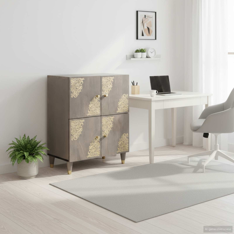 Bufet z półką Szary i złoto 60 x 33 x 75 cm Drewno z mango