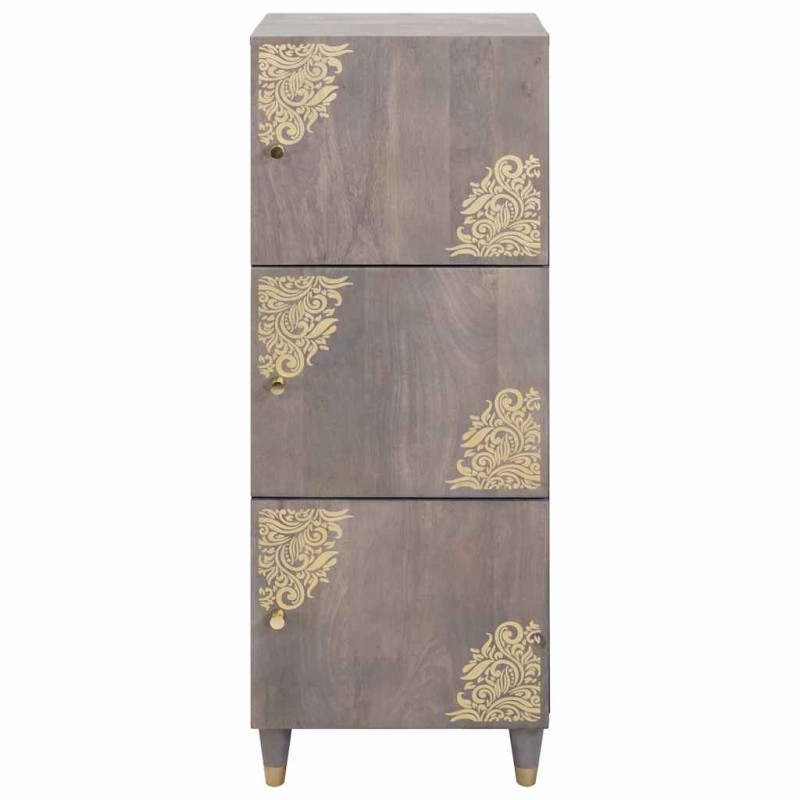 Highboard z półką Szary i złoto 40 x 33 x 110 cm Drewno z mango
