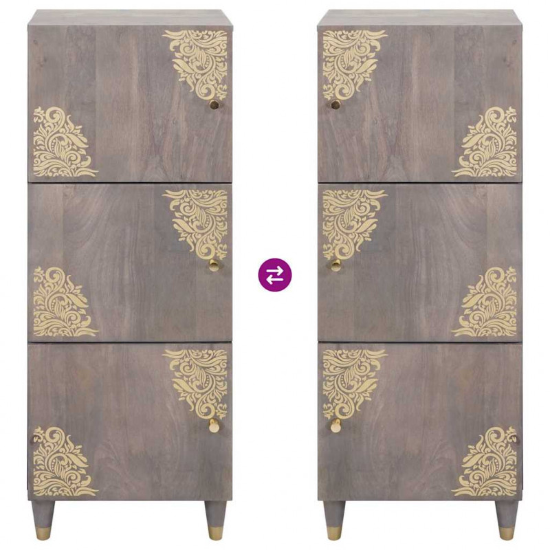 Highboard z półką Szary i złoto 40 x 33 x 110 cm Drewno z mango