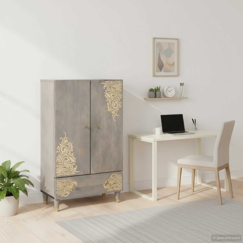 Highboard z półką Szary i złoto 60 x 33 x 100 cm Drewno z mango
