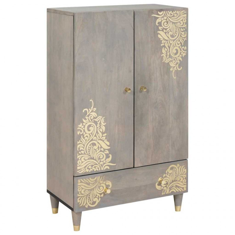 Highboard z półką Szary i złoto 60 x 33 x 100 cm Drewno z mango
