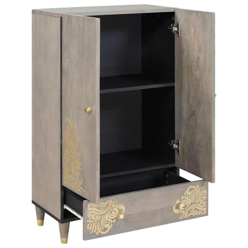 Highboard z półką Szary i złoto 60 x 33 x 100 cm Drewno z mango