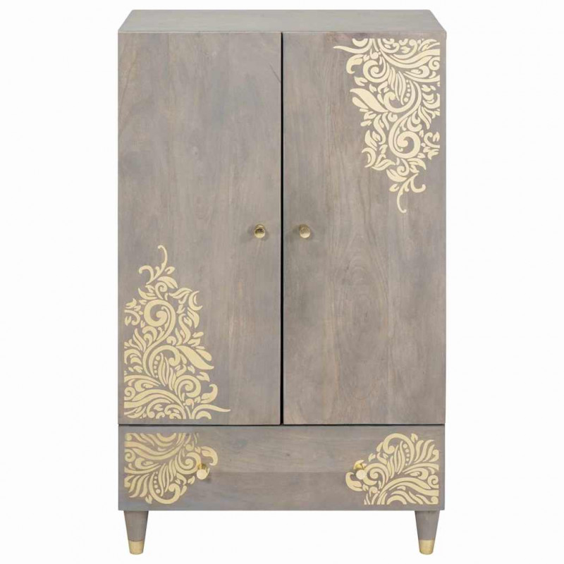 Highboard z półką Szary i złoto 60 x 33 x 100 cm Drewno z mango