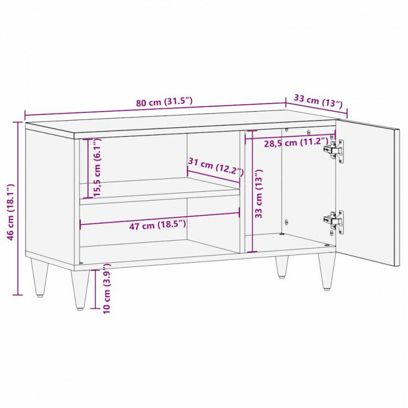 Szafka pod telewizor Czarny 80 x 33 x 46 cm Drewno z mango