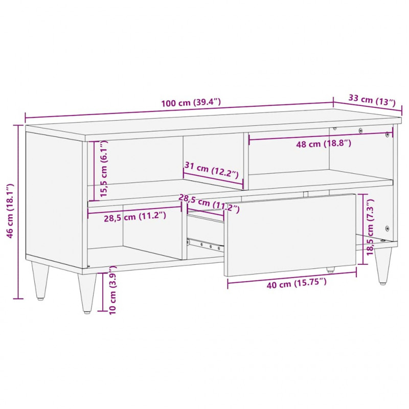 Szafka pod telewizor Czarny 100 x 33 x 46 cm Drewno z mango