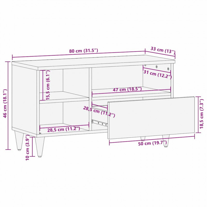 Szafka pod telewizor Czarny 80 x 33 x 46 cm Drewno z mango