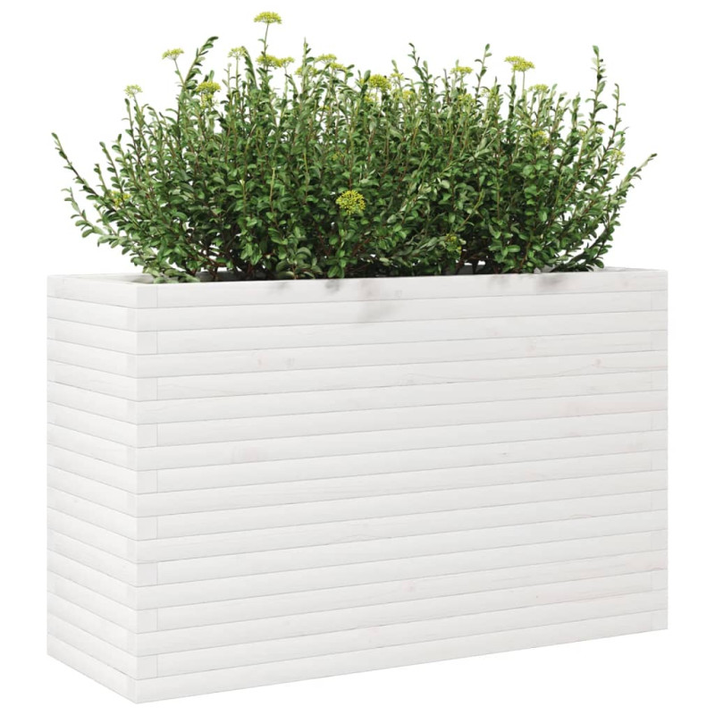 Donica ogrodowa, biała, 110x40x68,5 cm, lite drewno sosnowe