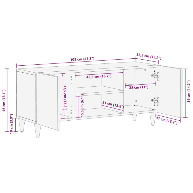 Szafka pod telewizor Brązowy 105 x 33,5 x 46 cm Drewno z mango