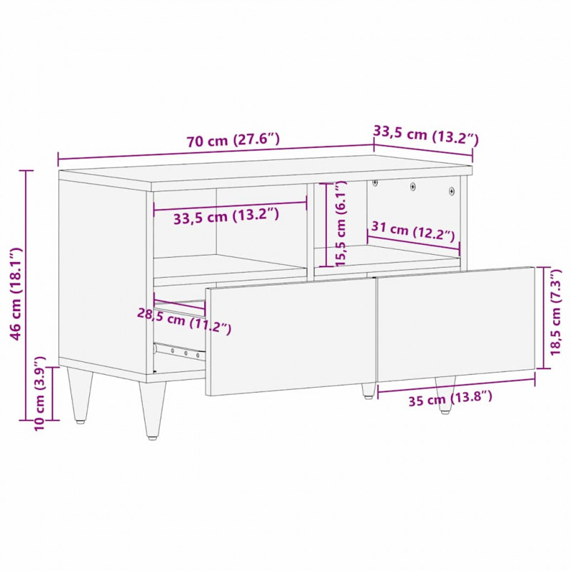 Szafka pod telewizor Brązowy 70 x 33,5 x 46 cm Drewno z mango