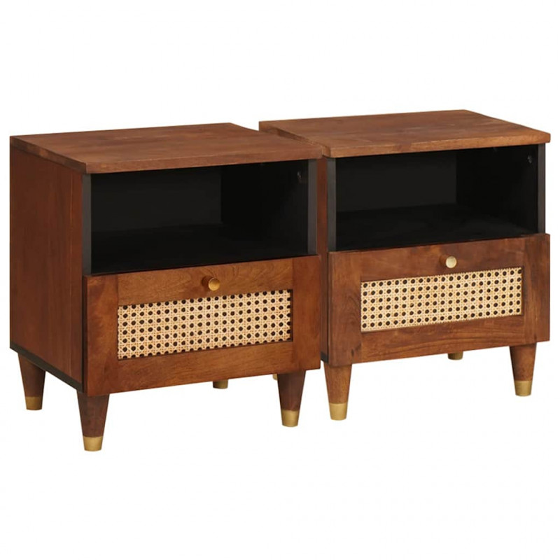 Szafka Nocna 2 pcs Brązowy 40 x 33 x 46 cm Lite drewno akacjowe