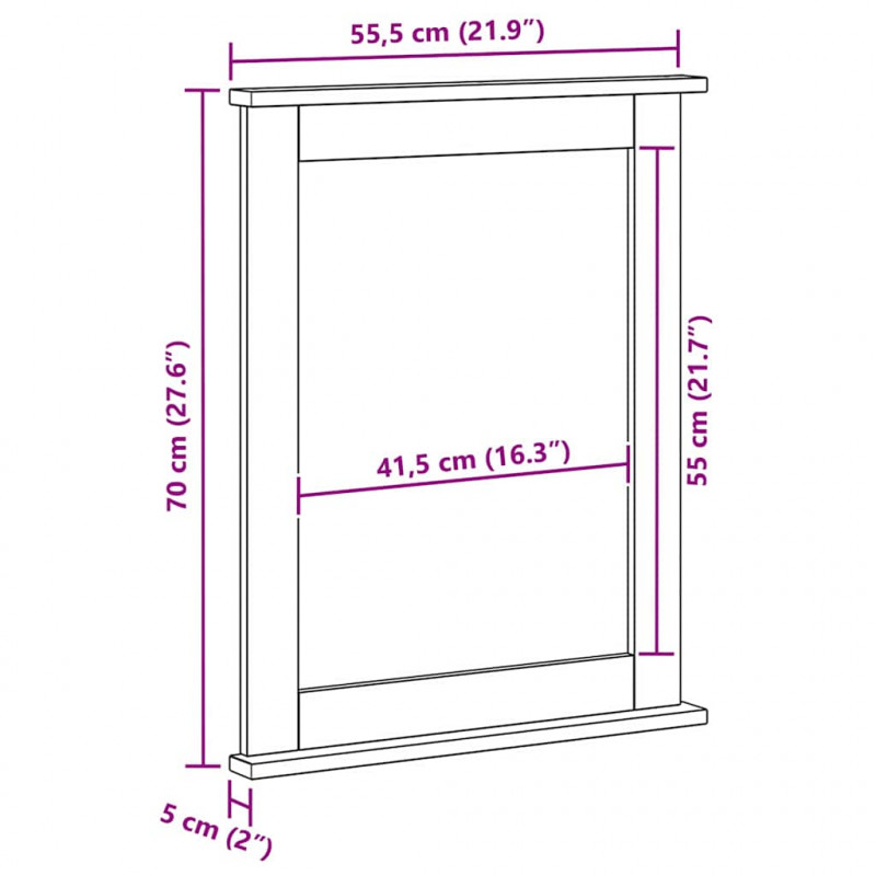 Lustro VIGO Antyczna biel 55,5 x 5 x 70 cm Lite drewno sosnowe