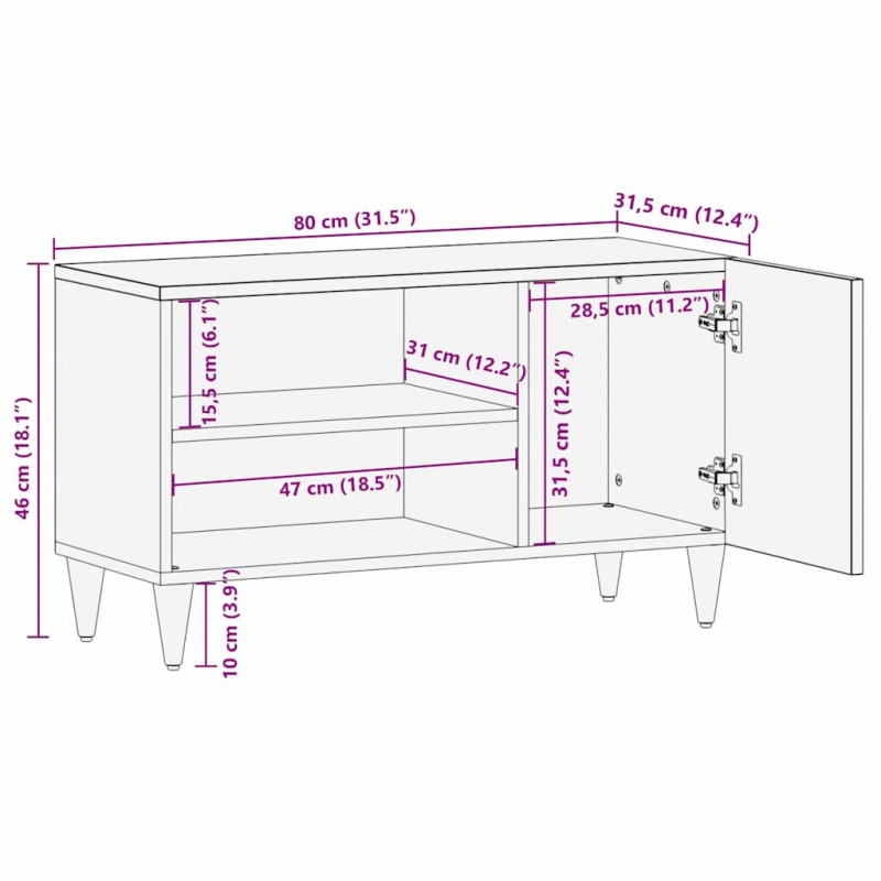 Szafka pod telewizor Brązowy 80 x 31,5 x 46 cm Drewno z mango