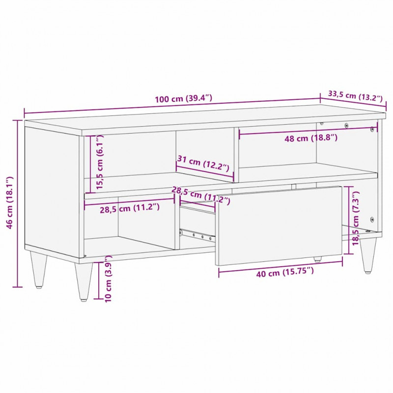 Szafka pod telewizor Brązowy 100 x 33,5 x 46 cm Drewno z mango
