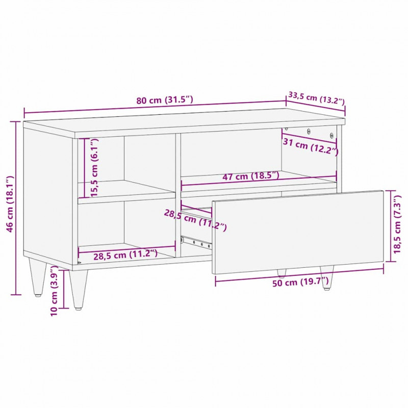 Szafka pod telewizor Brązowy 80 x 33,5 x 46 cm Drewno z mango