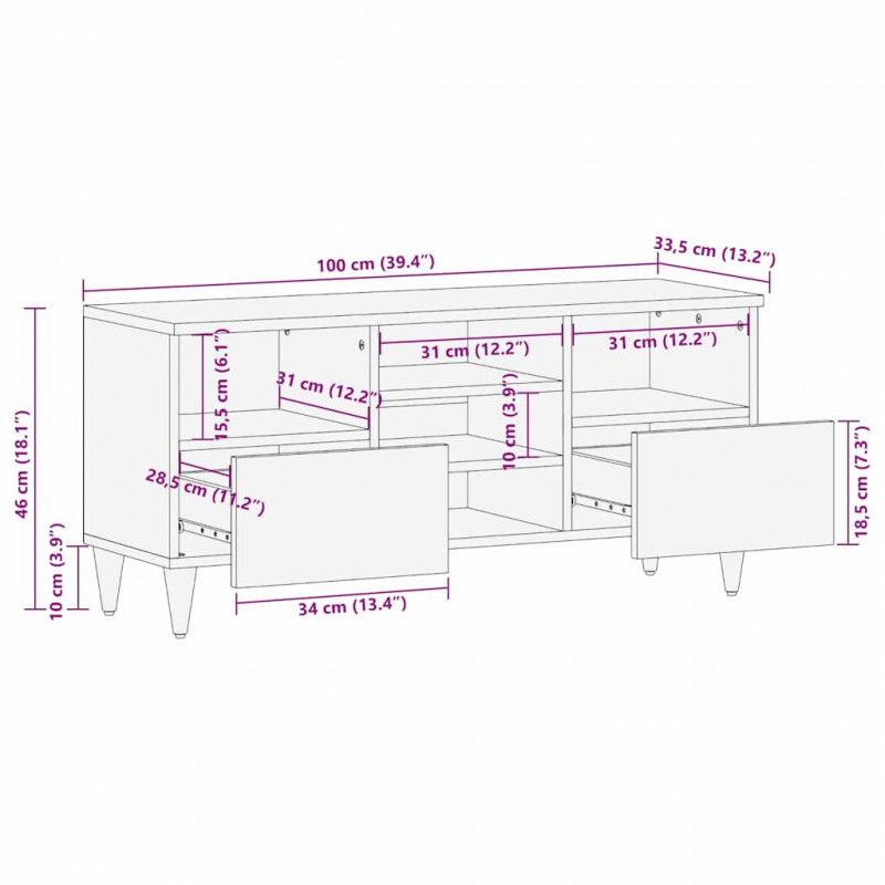 Szafka pod telewizor Brązowy 100 x 33,5 x 46 cm Drewno z mango