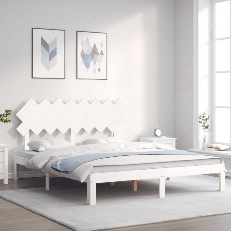 Rama łóżka bez materaca, biała, 160x200 cm, lite drewno sosnowe