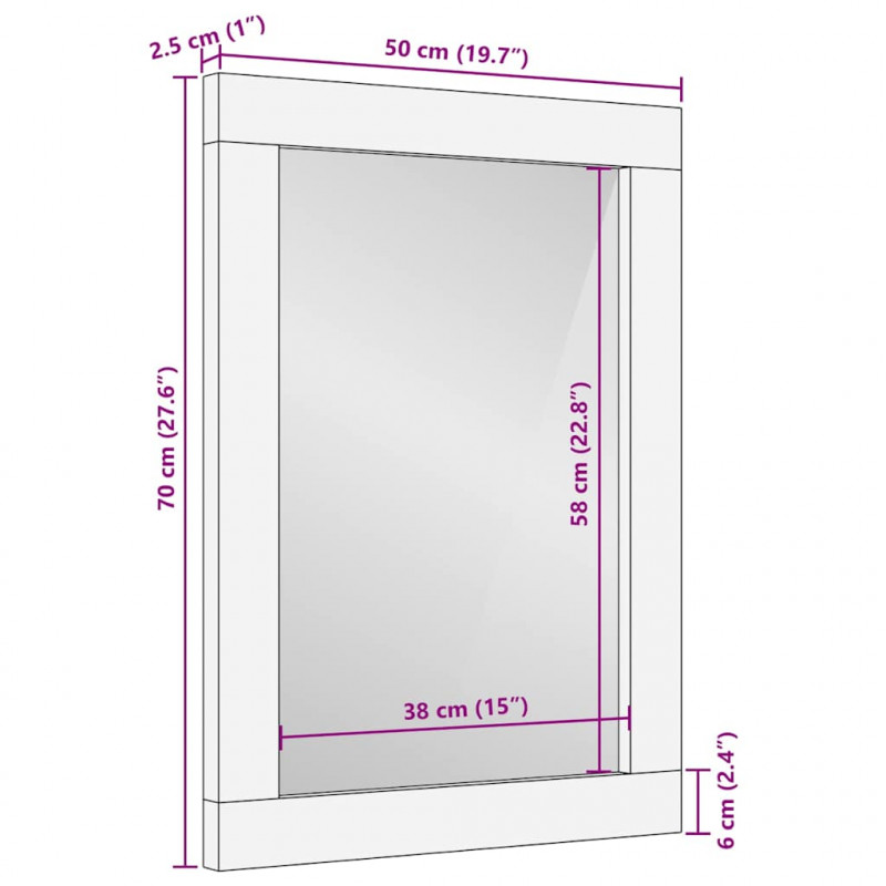 Lustro Prostokątny Z lustrem Brązowy i Srebrny 50 x 2,5 x 70 cm