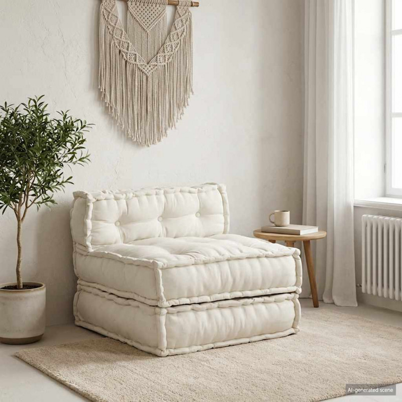 Modułowa sofa w kolorze kremowym, 70x70x54, tkanina