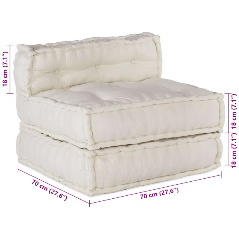 Modułowa sofa w kolorze kremowym, 70x70x54, tkanina