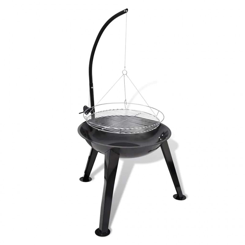 Grill na węgiel drzewny, z wiszącym rusztem