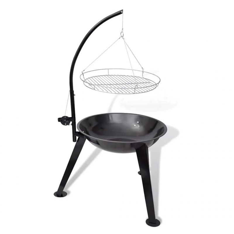 Grill na węgiel drzewny, z wiszącym rusztem