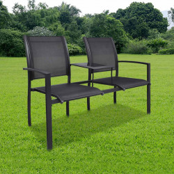 Ławka ogrodowa dla 2 osób, 131 cm, stal i textilene, czarna