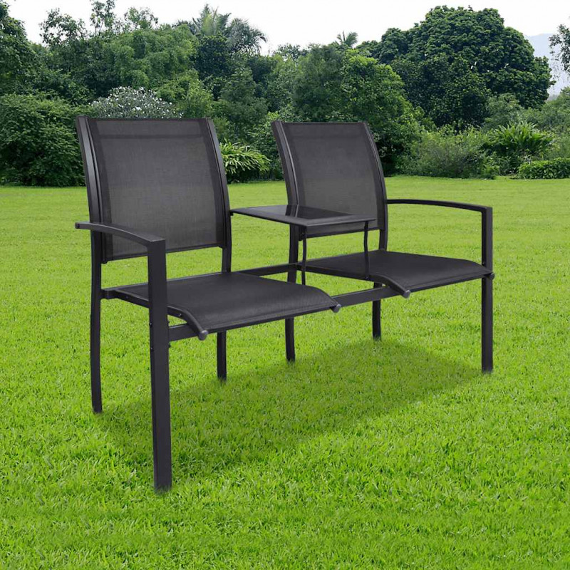 Ławka ogrodowa dla 2 osób, 131 cm, stal i textilene, czarna