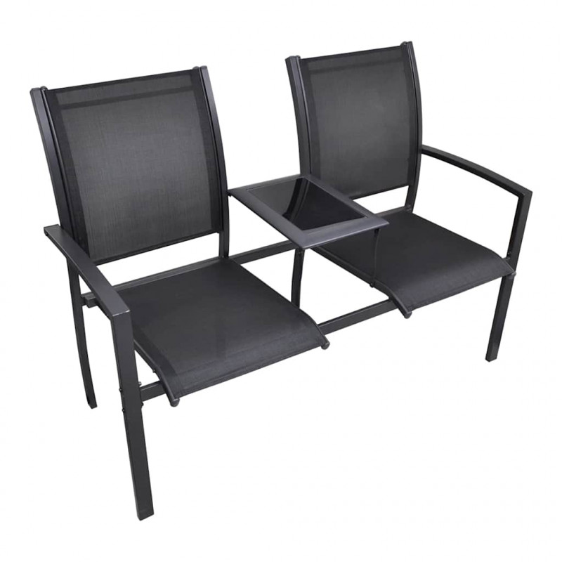 Ławka ogrodowa dla 2 osób, 131 cm, stal i textilene, czarna