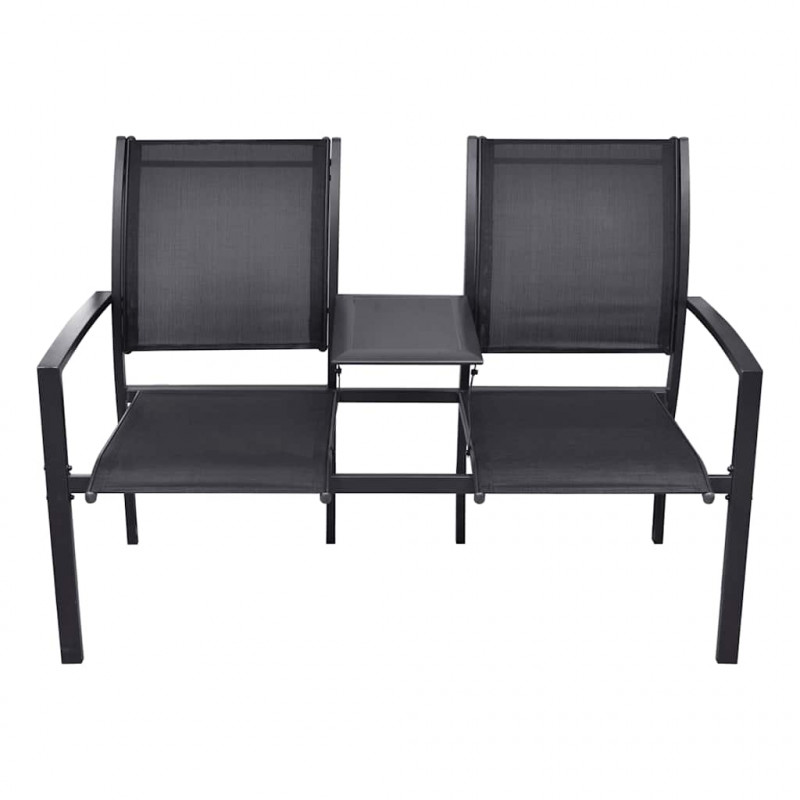 Ławka ogrodowa dla 2 osób, 131 cm, stal i textilene, czarna
