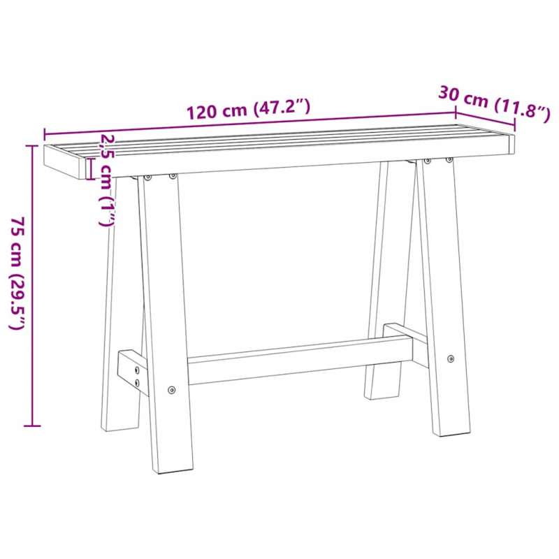 Stolik konsolowy, NOAIN, 120x30x75 cm, lite drewno sosnowe