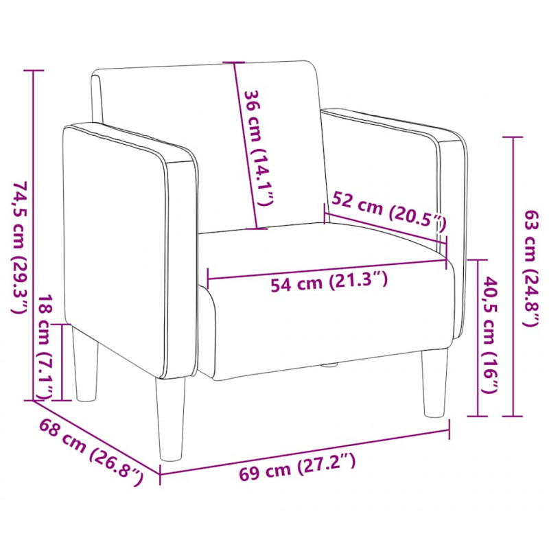 Sofa Fotel z Podłokietnikami Ciemnoszary 54 cm Tkanina Corduroy