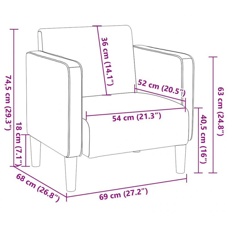 Sofa Fotel z Podłokietnikami Niebieski 54 cm Tkanina Corduroy