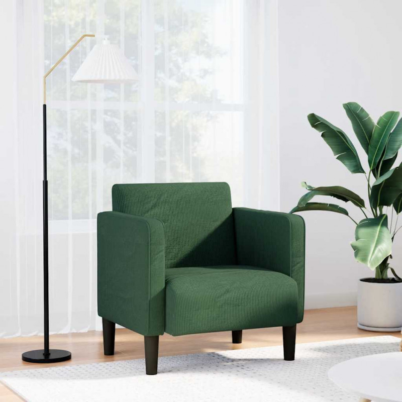 Sofa Fotel z Podłokietnikami ciemnozielona 54cm Tkanina Corduroy