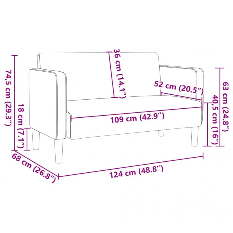 Sofa dwuosobowa niebieska 109 cm tkanina sztruksowa