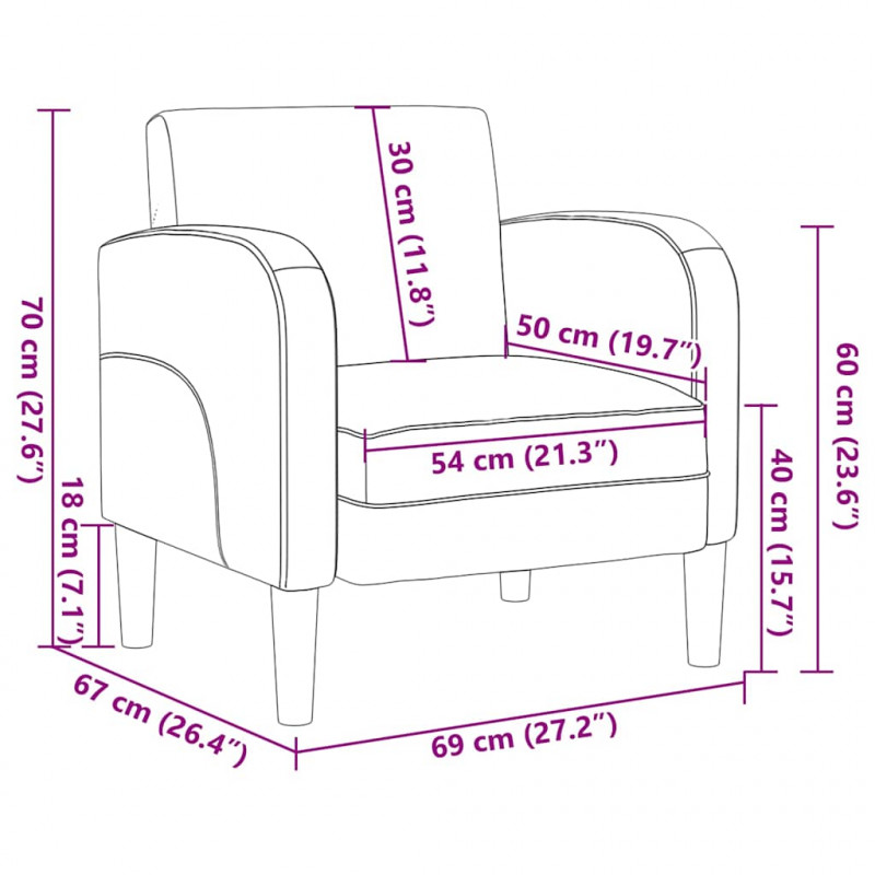 Sofa Fotel z Podłokietnikami Wino Czerwone 54 cm