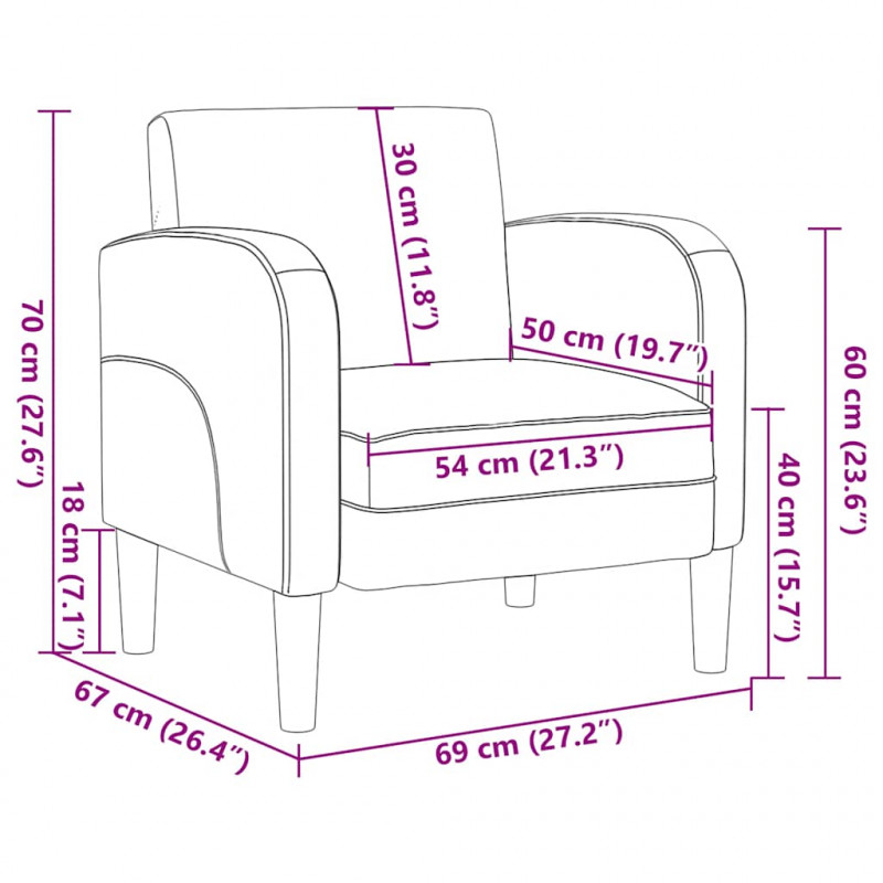 Sofa Fotel z Podłokietnikami Cappuccino 54 cm Skóra ekologiczna