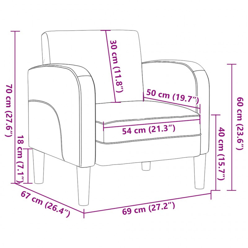 Sofa Fotel z Podłokietnikami Brązowy 54 cm Skóra ekologiczna