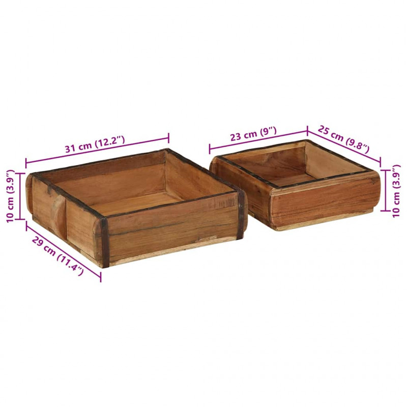 Taca 2 pcs Brązowy 29 x 31 x 10 cm Lite Drewno Recyklingowe