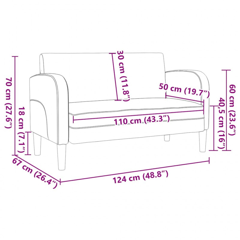 Sofa dwuosobowa Szara 110 cm Skóra ekologiczna