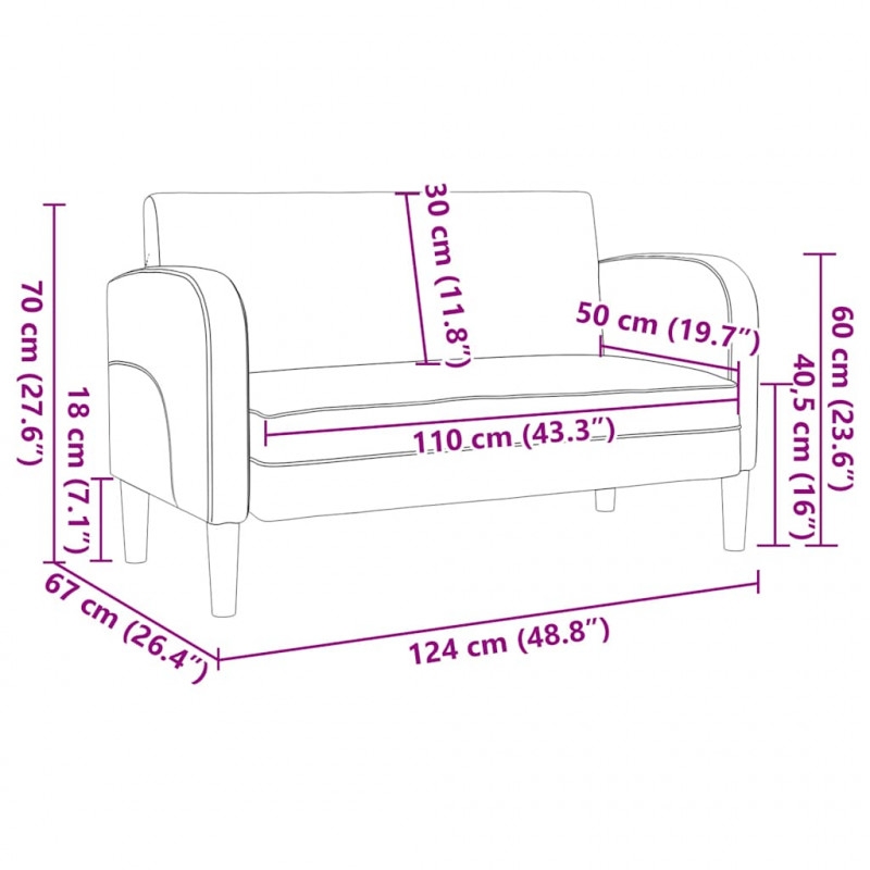 Sofa dwuosobowa w kolorze czerwonego wina 110 cm