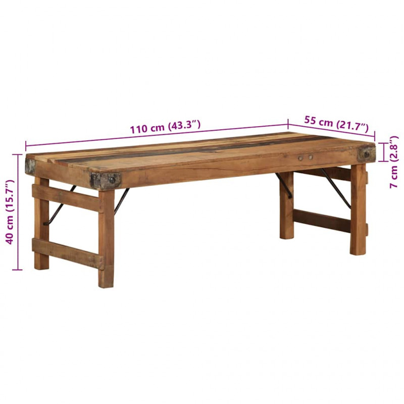 Stolik kawowy Brązowy 110 x 55 x 40 cm Lite Drewno Recyklingowe