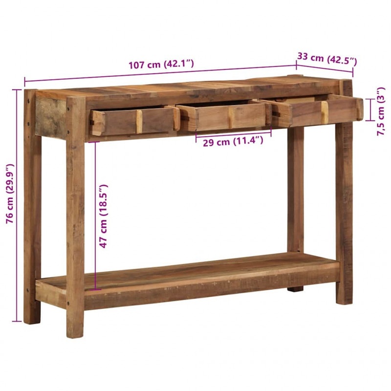 Konsola Brązowy 107 x 33 x 76 cm Lite Drewno Recyklingowe