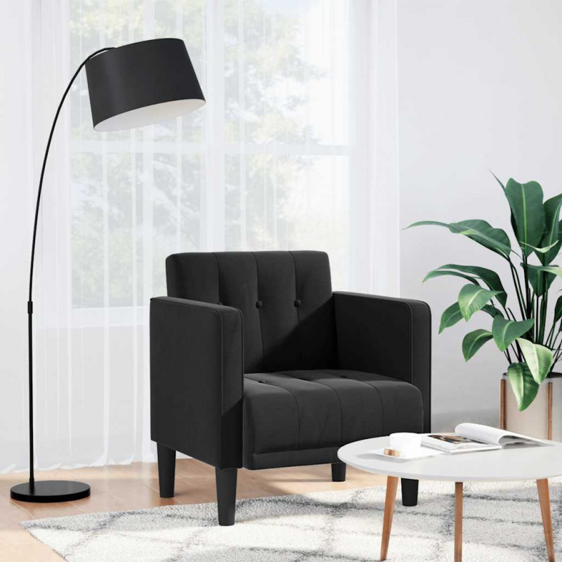 Sofa Fotel z Podłokietnikami Czarny 53 cm Aksamit