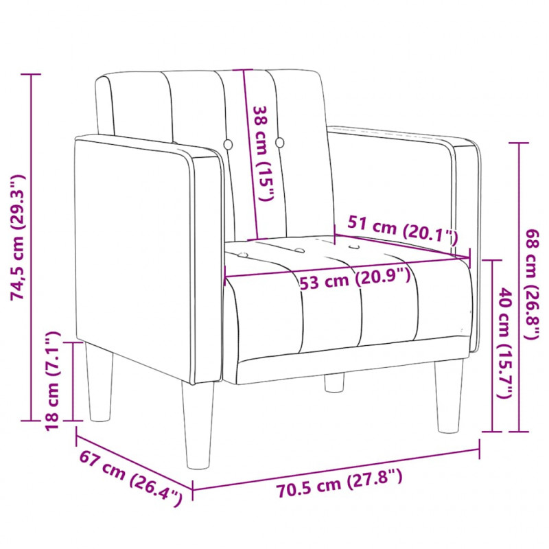 Sofa Fotel z Podłokietnikami Żółty 53 cm Aksamit