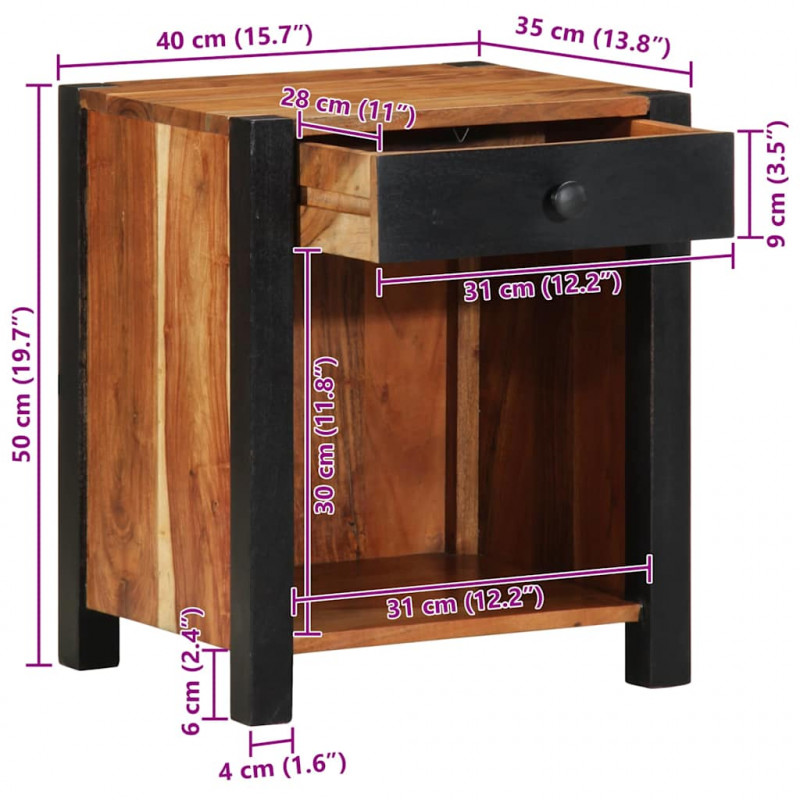 Szafka Nocna 2 pcs Brązowy 40 x 35 x 50 cm Lite Drewno Akacji